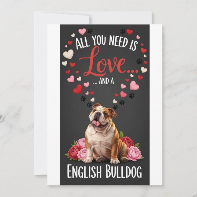Valentine's Day cute english bulldog Photo cuddle Holiday Card (Front)