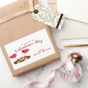 Valentine's Day Cute Funny Dog Heart Headband Rectangular Sticker