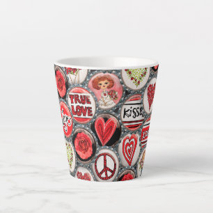 Valentine's Day Cute Girl Red Floral Heart Roses  Latte Mug