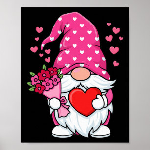 Valentine's Day Cute Gnome Holding Heart Pink Flow Poster
