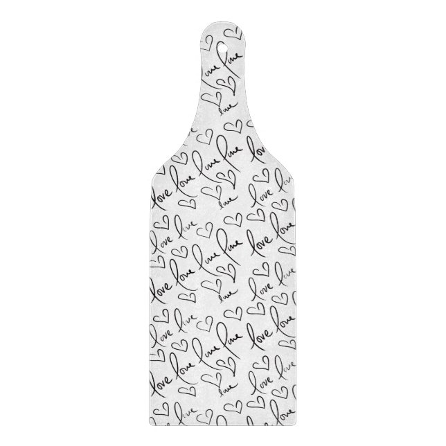 Valentines Day Cute Hand Drawn Hearts Black White Cutting Board (Front)