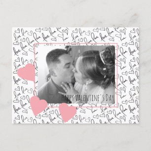 Valentines Day Cute Hand Drawn Hearts Pink Photo  Postcard