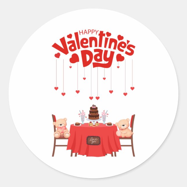 Valentine's Day Cute Hearts Chocolates Teddy Bears Classic Round Sticker (Front)