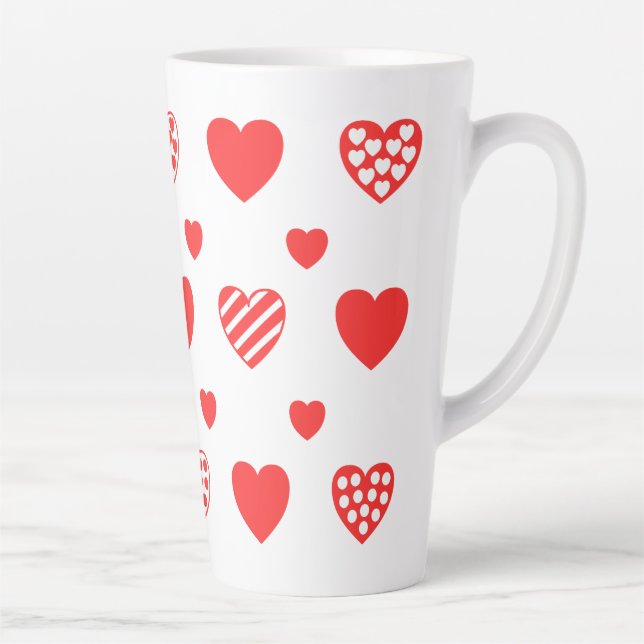 Valentines day Cute Hearts white 2 pattern Latte Mug (Right)