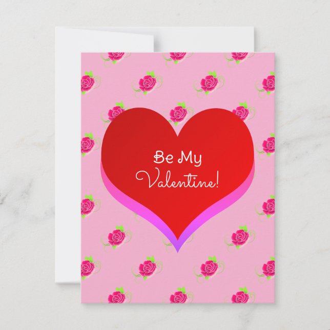 Valentine's Day Cute Hot Pink Rose Pattern Hearts  Holiday Card (Front)