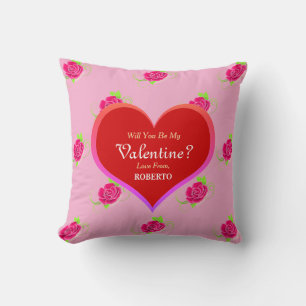 Valentine's Day Cute Hot Pink Roses Hearts Girly  Cushion