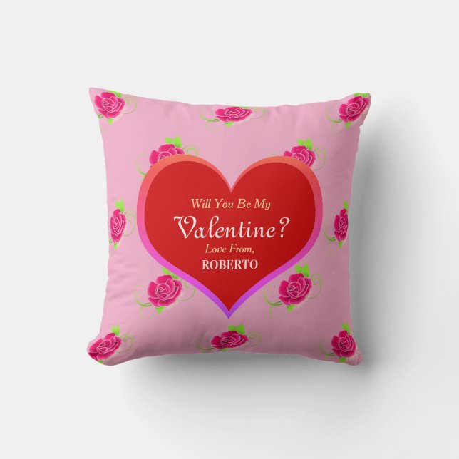 Valentine's Day Cute Hot Pink Roses Hearts Girly  Cushion (Front)