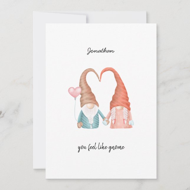 Valentine's Day Cute Love Gnome Funny Pun Holiday Card (Front)