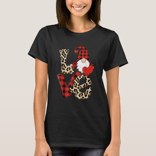 Valentines Day Cute Love Heart Gnome Leopard Cheet T-Shirt (Front)