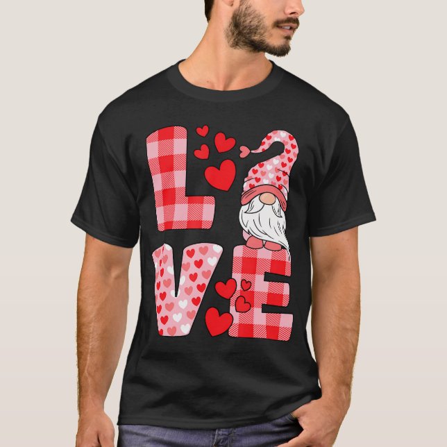Valentines Day Cute Love Heart Gnome Pink Buffalo  T-Shirt (Front)