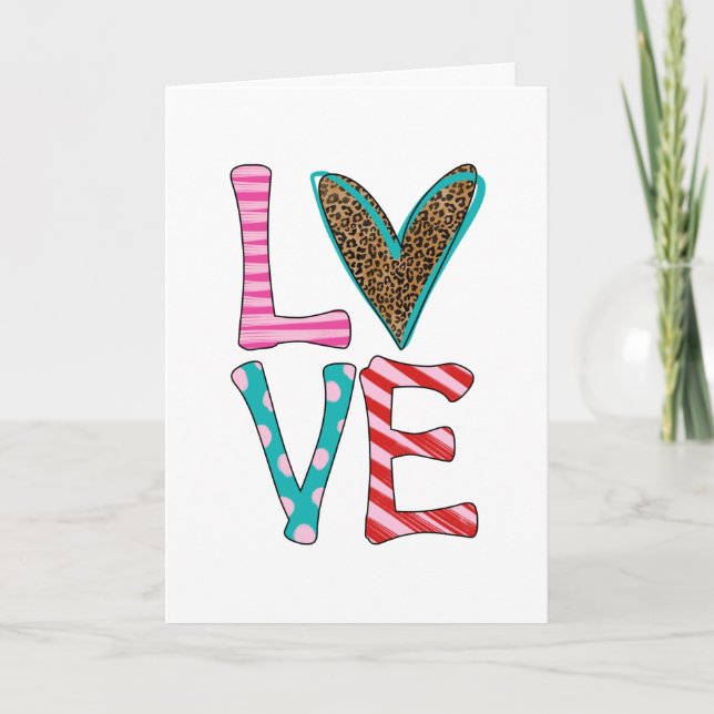 Valentines Day Cute Love Leopard Print Colourful Holiday Card (Front)