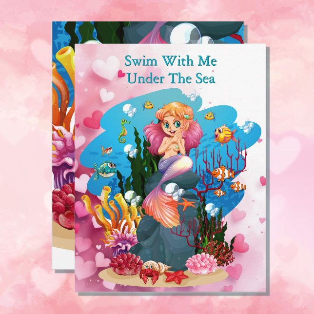 Valentine's Day Cute Mermaid Add Name To Friend Holiday Card (Creator Uploaded)