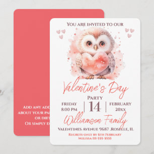 Valentine's Day Cute Owl and Heart Party  Invitation
