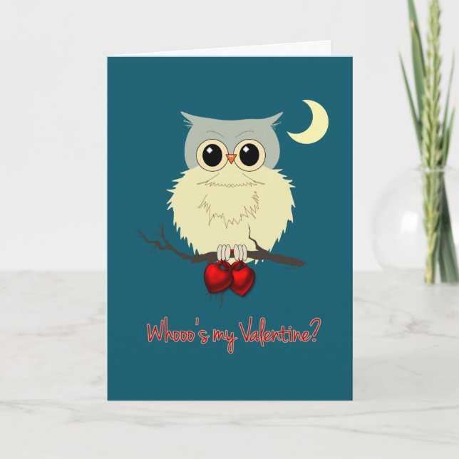 Valentine's Day Cute Owl Humour with Red Hearts Holiday Card (Front)