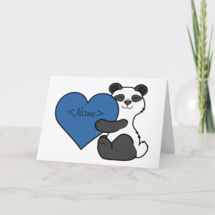 Valentine's Day Cute Panda Bear with Blue Heart Holiday Card
