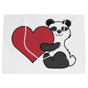 Valentine's Day Cute Panda Bear with Red Heart Large Gift Bag