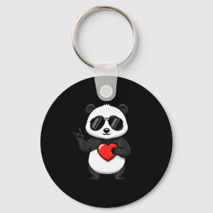 Valentines day cute panda heart rock hand music key ring