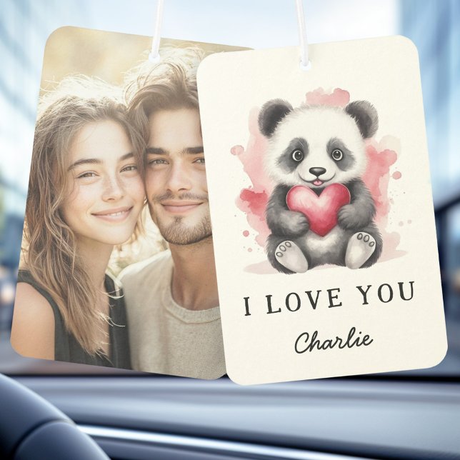 Valentines day cute panda holding heart name photo car air freshener (Valentines day cute panda holding heart name photo air freshener)