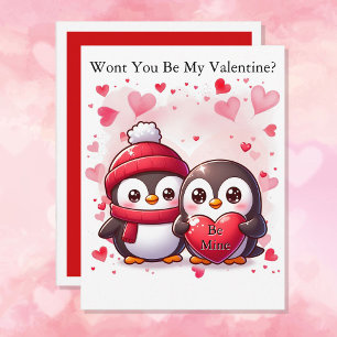 Valentine's Day Cute Penguin Add Name To Friend Holiday Card