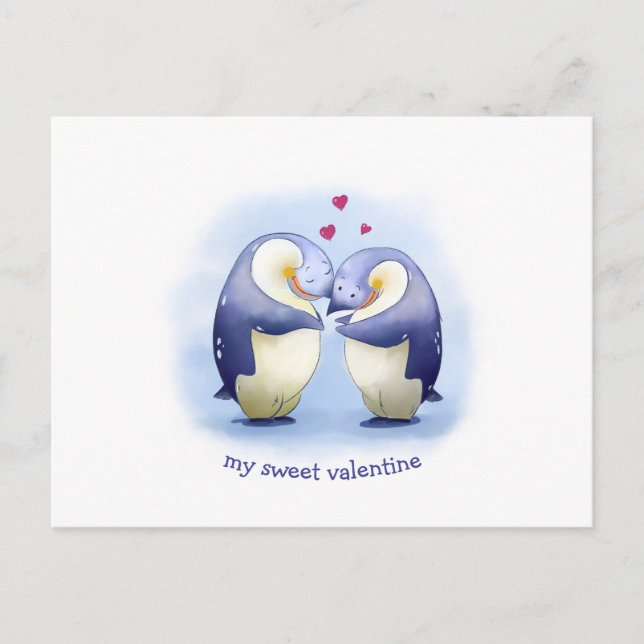 Valentine's Day Cute Penguin Couple Postcard (Front)