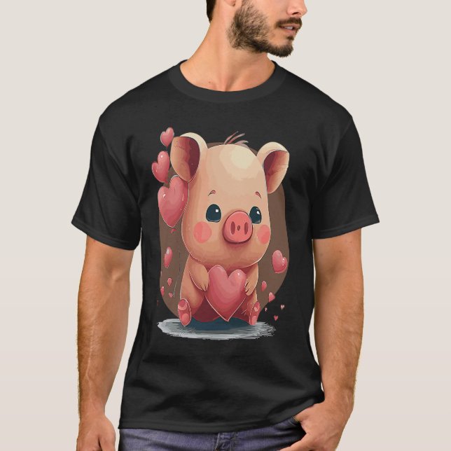 Valentines Day Cute Pig Farmer Pet Pig Animal T-Shirt (Front)