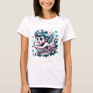 Valentine's Day cute pink teal cupid  T-Shirt