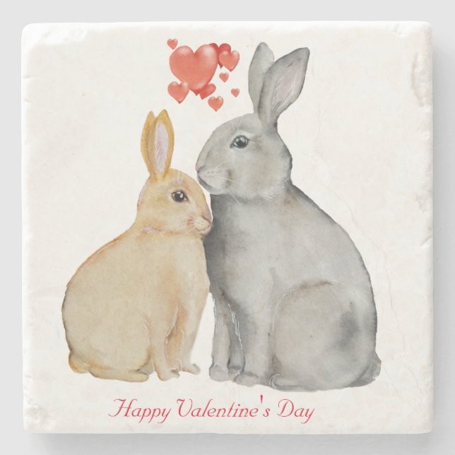 Valentine's Day Cute Rabbit Stone Coaster (Front)