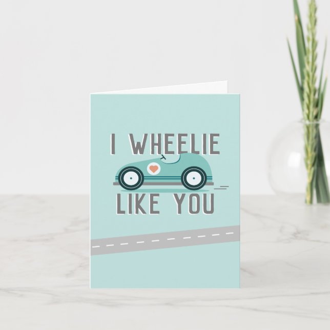Valentine's Day Cute Race Car Themed Card (Front)