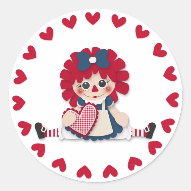 Valentine's Day - Cute Rag Doll Classic Round Sticker (Front)
