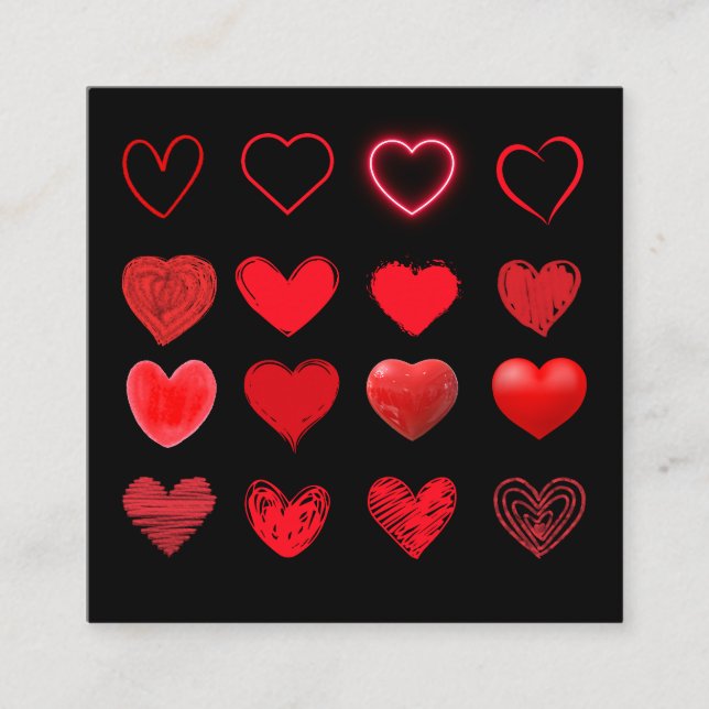 Valentine's Day Cute Red Heart Design Square Business Card (Front)