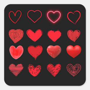Valentine's Day Cute Red Heart Design Square Sticker
