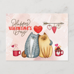 Valentine's Day Cute Romantic Cat Couple  Postcard
