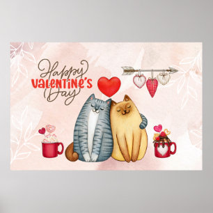Valentine's Day Cute Romantic Cat Couple  Poster