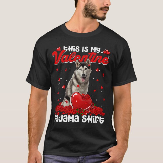 Valentines Day Cute Siberian Husky  Dog Hearts Pup T-Shirt (Front)