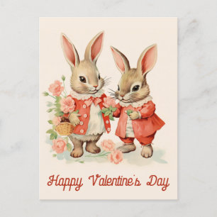 Valentines Day Cute Vintage Bunny Rabbit Postcard