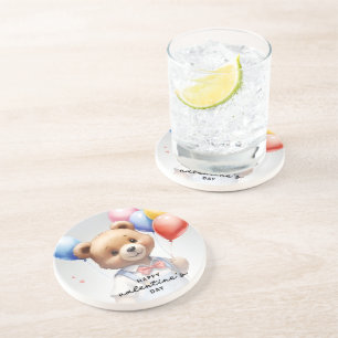 Valentine's Day Cute Watercolor Bear With Balloon Coaster