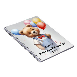 Valentine's Day Cute Watercolor Bear With Balloon Notebook
