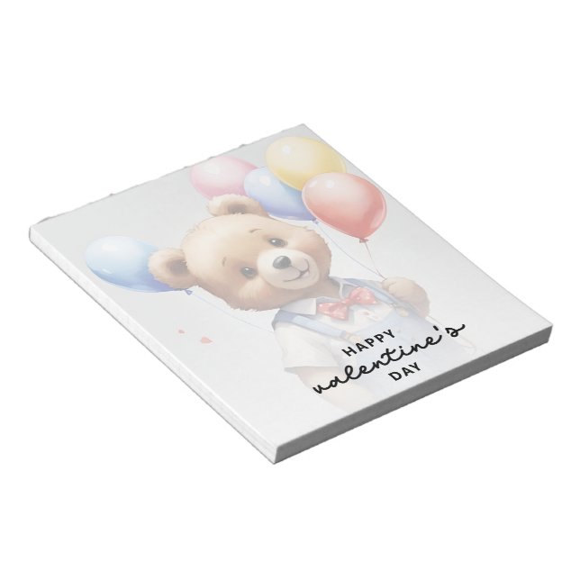 Valentine's Day Cute Watercolor Bear With Balloon Notepad (Angled)