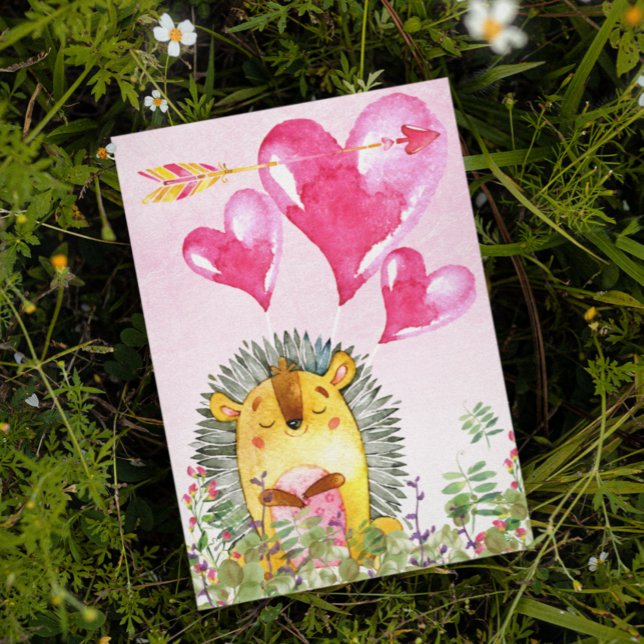 Valentines Day Cute Watercolor Hedgehog Holiday Card (Creator Uploaded)