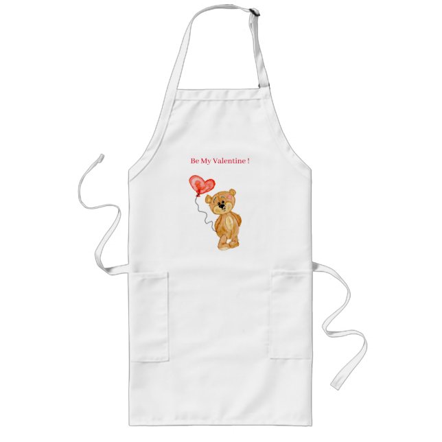 Valentine's Day Cute Watercolor Teddy Apron (Front)
