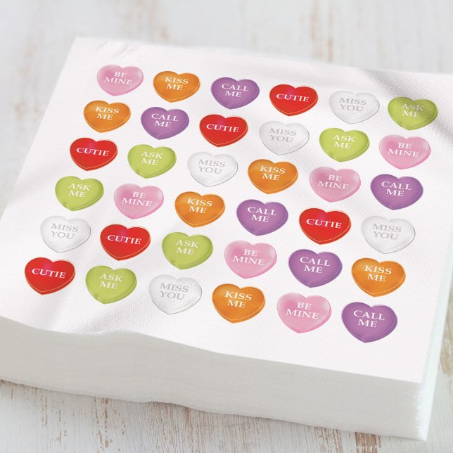 Valentine's Day Cute Whimsical Heart Candy Napkin (Colorful conversation candy hearts Valentine party decor.)