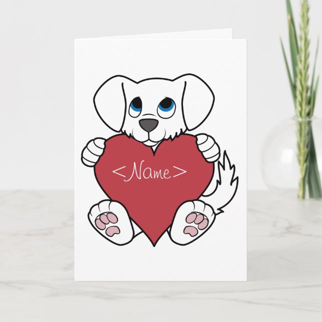 Valentine's Day Cute White Dog with Red Heart Holiday Card (Front)