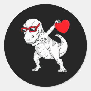 Valentines Day Dabbing Dinosaur T Rex Heart Boys K Classic Round Sticker