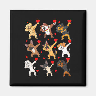Valentines Day Dabbing Dogs Holding Hearts Boys Gi Magnet