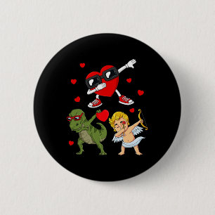 Valentines Day Dabbing Heart And Cupid Fun T Rex B 6 Cm Round Badge