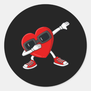 Valentines Day Dabbing Heart Fun Boys Girl Kids Classic Round Sticker