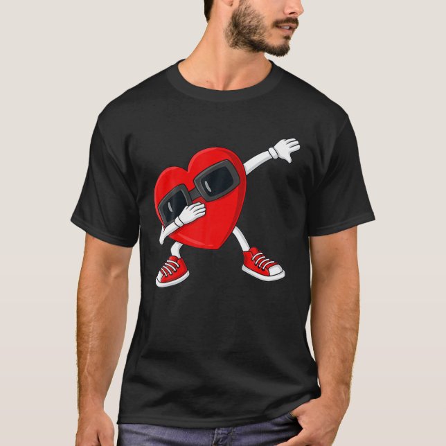 Valentines Day Dabbing Heart Funny Boys Girls Kids T-Shirt (Front)