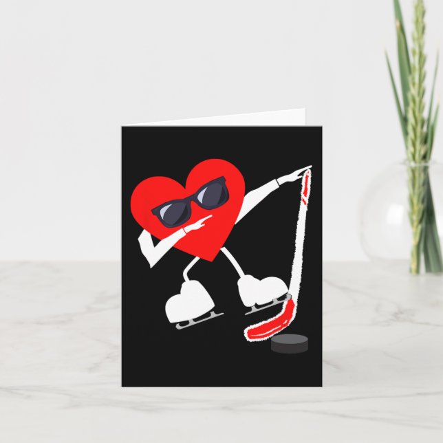 Valentines Day Dabbing Heart Hockey Stick Puck Boy Card (Front)