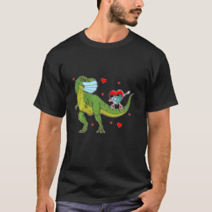 Valentines Day Dabbing Heart In A Mask Riding Dino T-Shirt