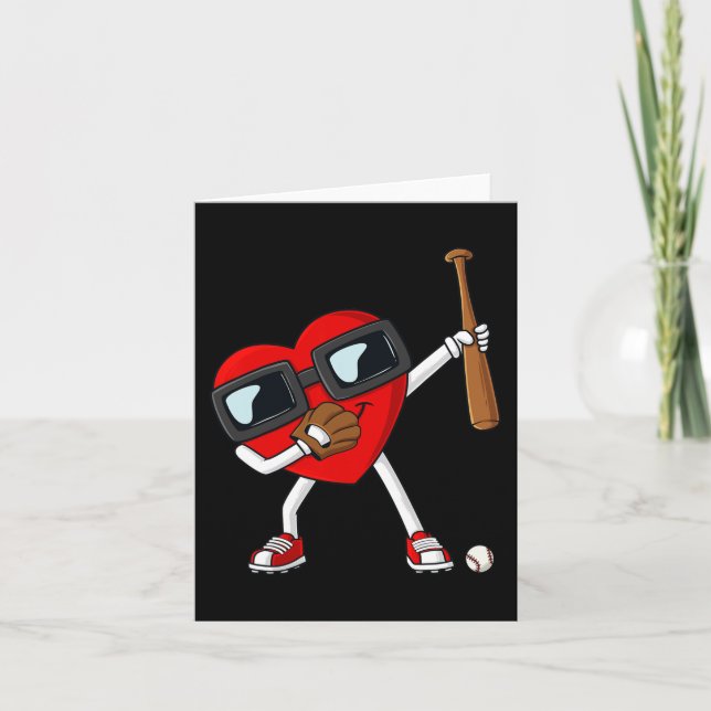 Valentines Day Dabbing Heart With Baseball Bat Boy Card (Front)